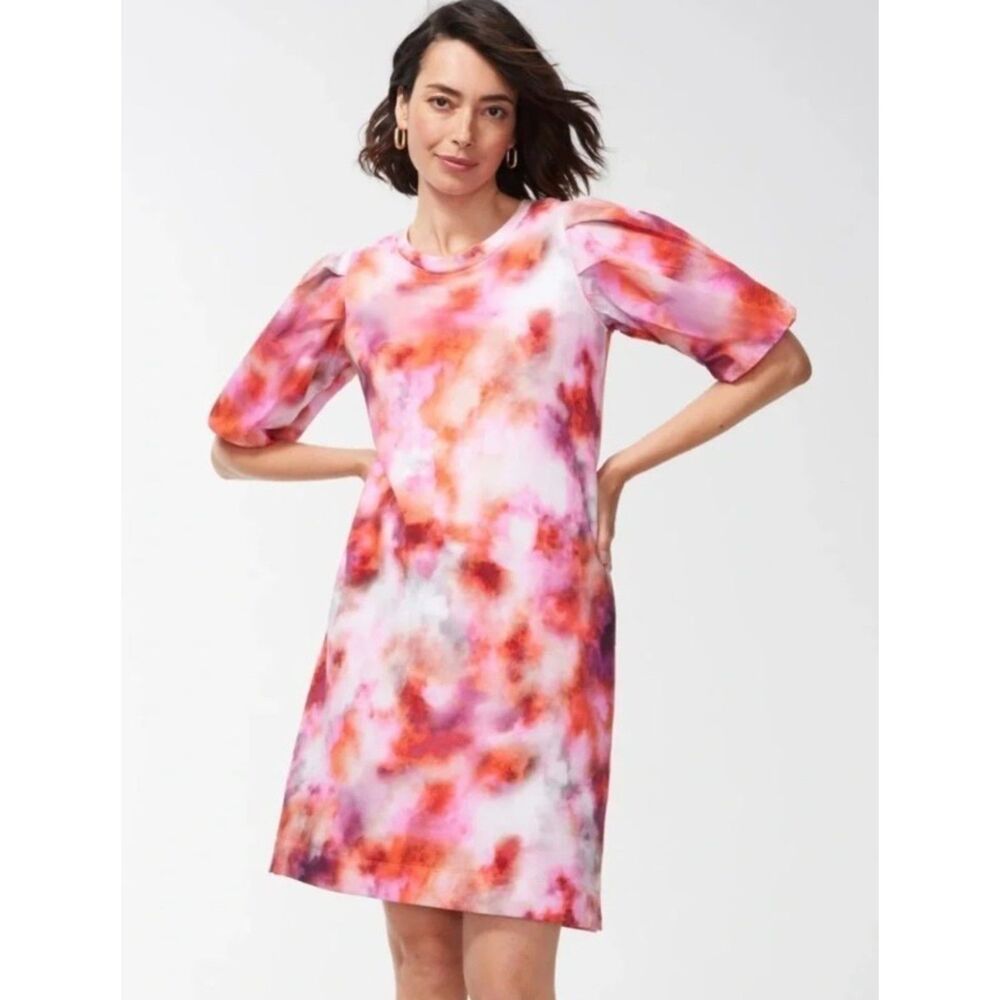 NEW Colorful Tie Dye Sz XL Casual Wear Knee Length Comfy Dress Pockets CHICO'S